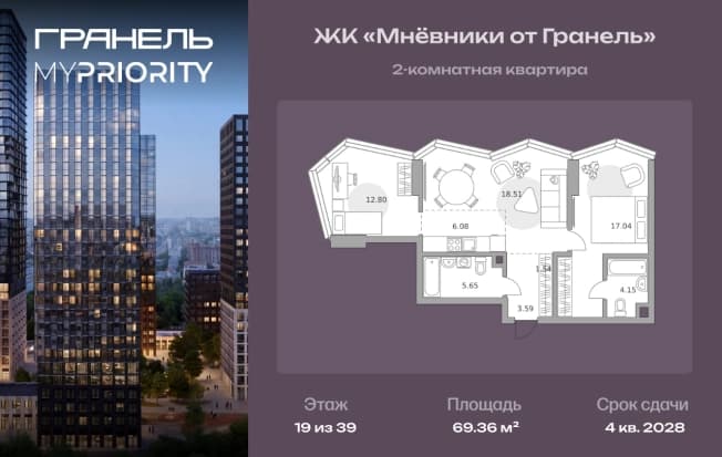 . Вариант № 2197131, 0, площадь - 69.36 квм, цена 34416581 рублей
