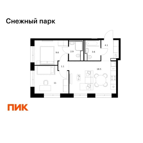 Купить двухкомнатную квартиру в новостройках в ЖК Снежный парк в Владивостоке. Вариант № 2098736, 1, площадь - квм, цена 10347960 рублей