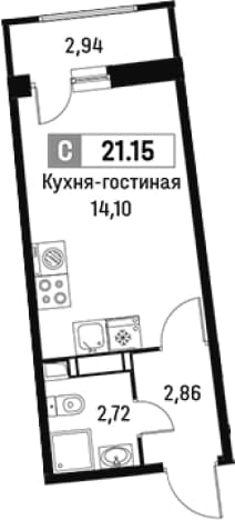 . Вариант № 1812837, 0, площадь - 19.68 квм, цена 4972228 рублей