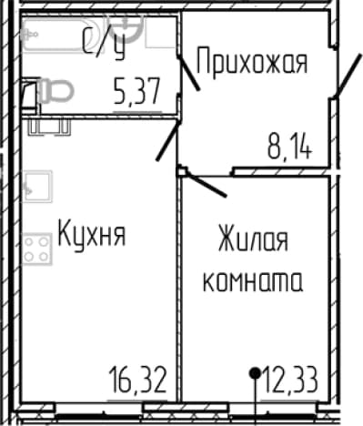 . Вариант № 1806091, 0, площадь - 42.16 квм, цена 8238326 рублей