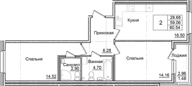 . Вариант № 2008021, 0, площадь - 59.06 квм, цена 10745387 рублей
