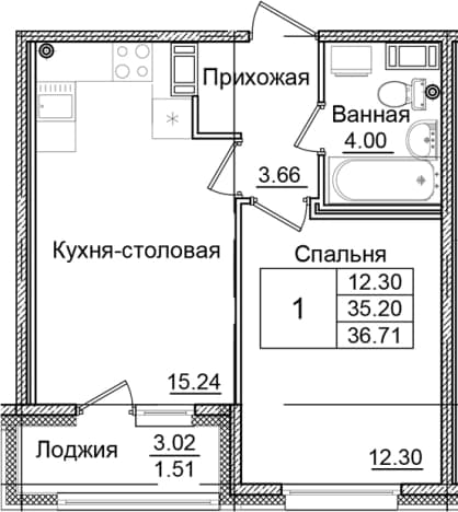 . Вариант № 1826462, 0, площадь - 35.2 квм, цена 6607800 рублей