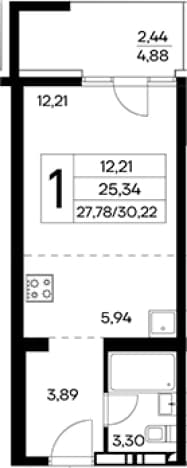 . Вариант № 2155085, 0, площадь - 27.78 квм, цена 10274800 рублей