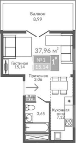 . Вариант № 2112724, 0, площадь - 28.97 квм, цена 9108121 рублей