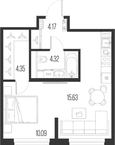 . Вариант № 1912429, 0, площадь - 38.56 квм, цена 13711550 рублей