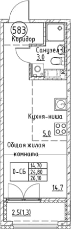 . Вариант № 2168732, 0, площадь - 24.8 квм, цена 6703845 рублей
