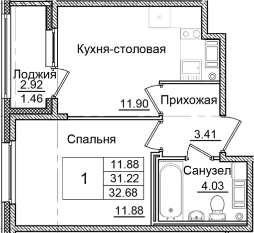 . Вариант № 2012240, 0, площадь - 31.22 квм, цена 6482858 рублей