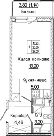 . Вариант № 1814675, 0, площадь - 25.86 квм, цена 5360908 рублей