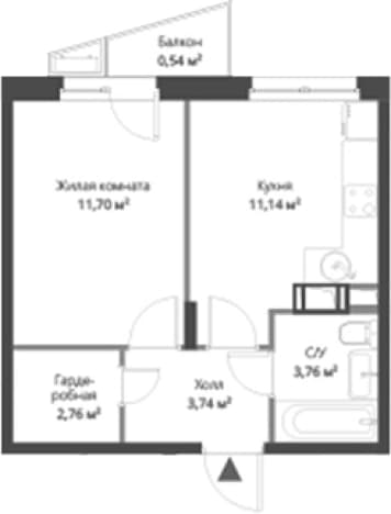 . Вариант № 1806696, 0, площадь - 33.1 квм, цена 7237030 рублей