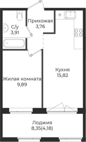 . Вариант № 1838971, 0, площадь - 33.38 квм, цена 5864994 рублей