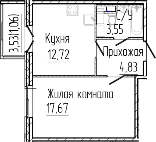 . Вариант № 2035829, 0, площадь - 38.77 квм, цена 7727020 рублей