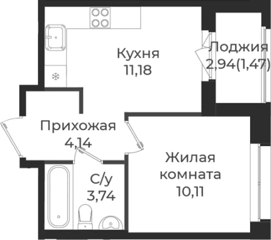 . Вариант № 1838784, 0, площадь - 29.17 квм, цена 5101560 рублей