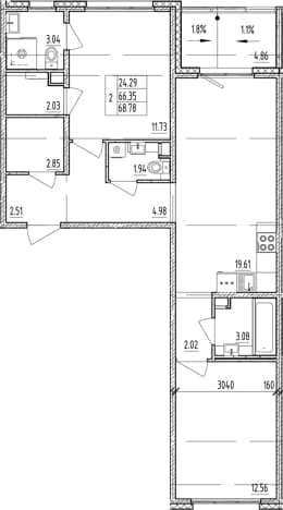 . Вариант № 1833623, 0, площадь - 66.35 квм, цена 17346866 рублей