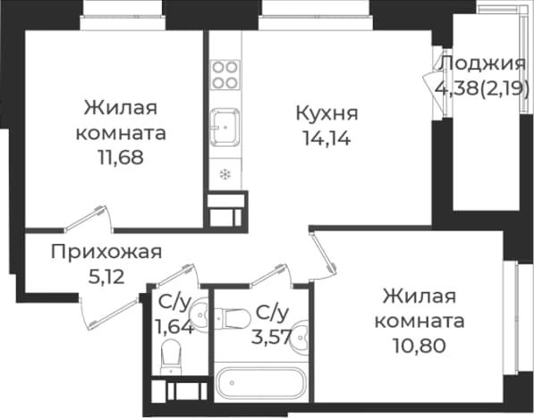 . Вариант № 1838562, 0, площадь - 46.95 квм, цена 8226036 рублей