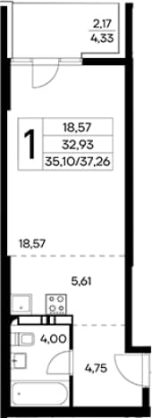 . Вариант № 2155102, 0, площадь - 35.09 квм, цена 13227300 рублей