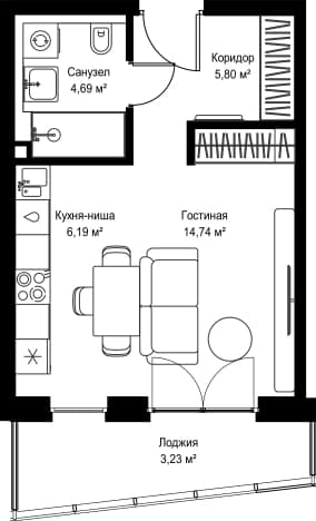 . Вариант № 2254346, 0, площадь - 34.65 квм, цена 25689510 рублей