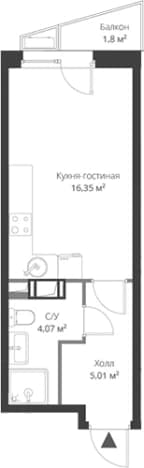 . Вариант № 1806797, 0, площадь - 25.43 квм, цена 4063966 рублей