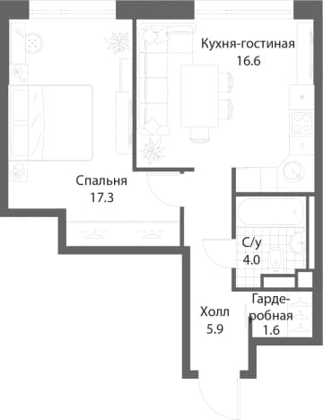 . Вариант № 2237902, 0, площадь - 46.1 квм, цена 33205711 рублей