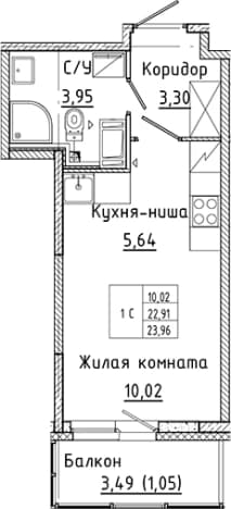 . Вариант № 1814712, 0, площадь - 22.91 квм, цена 4521769 рублей