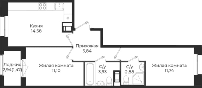 . Вариант № 1839049, 0, площадь - 50.07 квм, цена 8279901 рублей