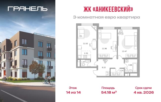 . Вариант № 2202553, 0, площадь - 54.18 квм, цена 11057143 рублей