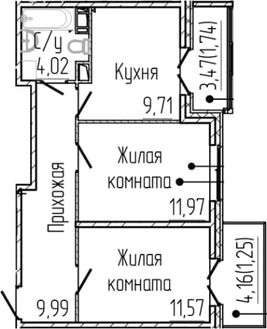 . Вариант № 1868436, 0, площадь - 47.26 квм, цена 10126350 рублей