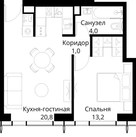 . Вариант № 2173514, 0, площадь - 41.5 квм, цена 23580591 рублей