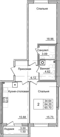 . Вариант № 1826810, 0, площадь - 64.2 квм, цена 10512000 рублей