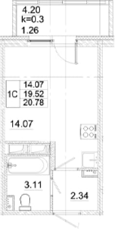 . Вариант № 2311117, 0, площадь - 19.52 квм, цена 5704110 рублей