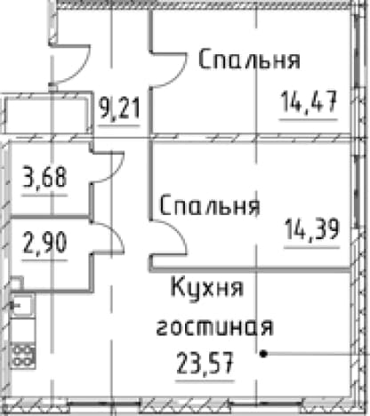 . Вариант № 1920400, 0, площадь - 68.22 квм, цена 15758410 рублей