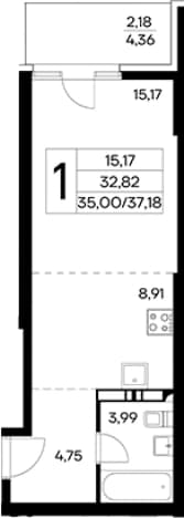 . Вариант № 2155133, 0, площадь - 35 квм, цена 12641200 рублей