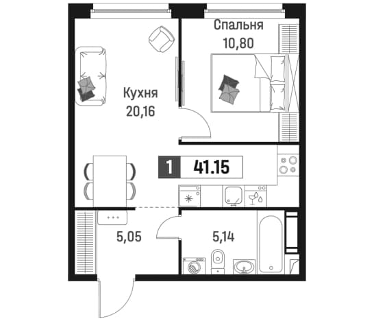 . Вариант № 1835330, 0, площадь - 41.15 квм, цена 9316659 рублей