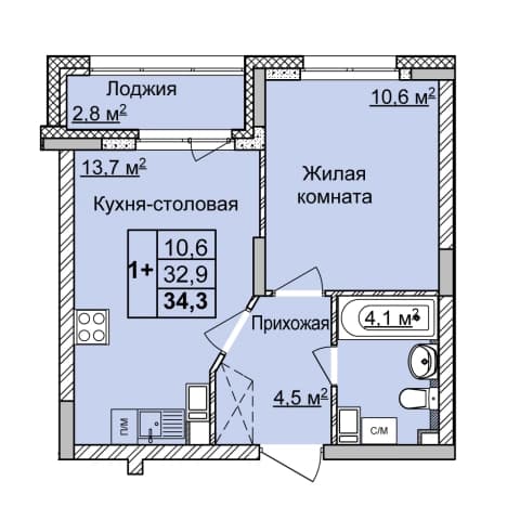 . Вариант № 2147672, 0, площадь - 34.3 квм, цена 8562549 рублей