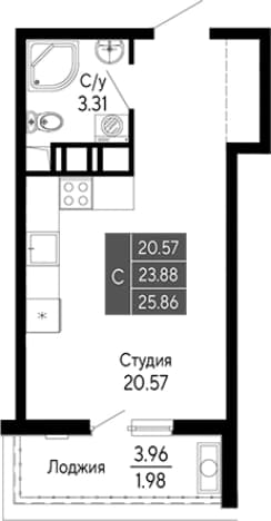 . Вариант № 2111747, 0, площадь - 23.88 квм, цена 8275200 рублей