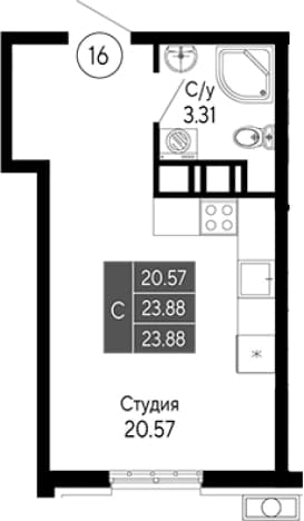 . Вариант № 2111228, 0, площадь - 23.88 квм, цена 7641600 рублей