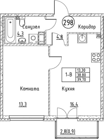 . Вариант № 1830938, 0, площадь - 38.8 квм, цена 8469157 рублей