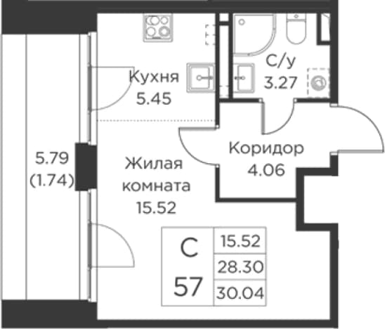 . Вариант № 2393390, 0, площадь - 28.3 квм, цена 9675283 рублей