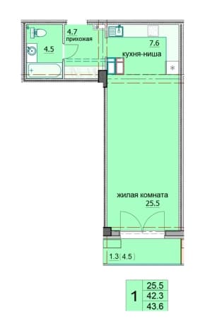 . Вариант № 670336, 0, площадь - 44.1 квм, цена 4983300 рублей