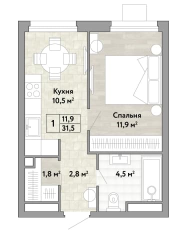 . Вариант № 2188982, 0, площадь - 31.5 квм, цена 14597699 рублей