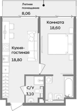 . Вариант № 2114717, 0, площадь - 40.5 квм, цена 18541330 рублей