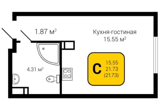 . Вариант № 1610766, 0, площадь - 21.73 квм, цена 3694100 рублей