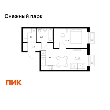. Вариант № 2018630, 0, площадь - 38.9 квм, цена 7476580 рублей