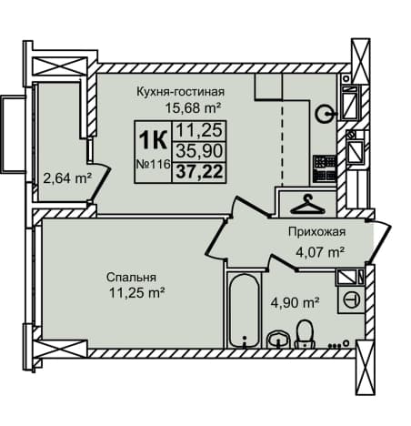 . Вариант № 2362764, 0, площадь - 37.22 квм, цена 8030550 рублей