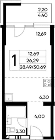 . Вариант № 2155131, 0, площадь - 28.49 квм, цена 10434600 рублей