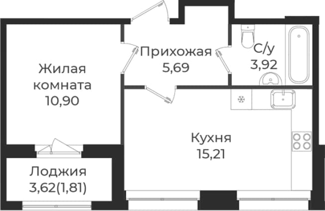 . Вариант № 1838741, 0, площадь - 35.72 квм, цена 5860310 рублей