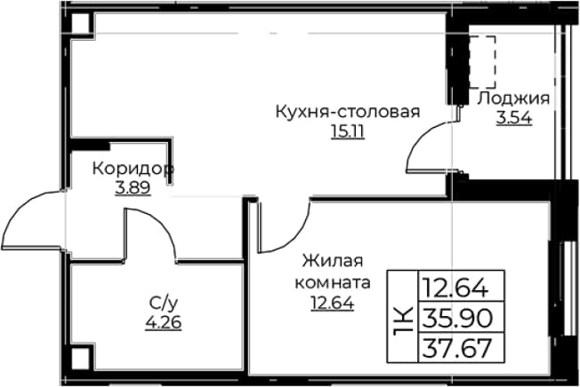 . Вариант № 1871469, 0, площадь - 35.9 квм, цена 8276000 рублей