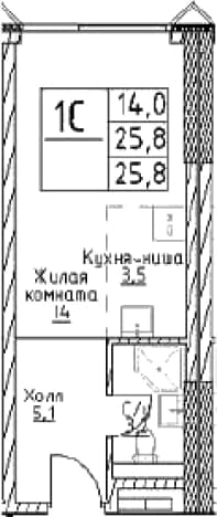 . Вариант № 832434, 0, площадь - 25.8 квм, цена 13748820 рублей