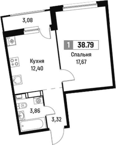 . Вариант № 1813603, 0, площадь - 37.25 квм, цена 8140547 рублей