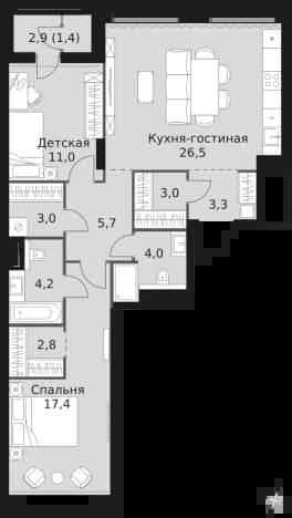 . Вариант № 1383887, 0, площадь - 82.3 квм, цена 36261380 рублей