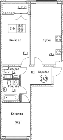 . Вариант № 2284084, 0, площадь - 59.6 квм, цена 14585041 рублей